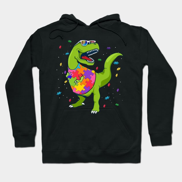 T Rex Dinosaur Autism Awareness Puzzle Piece Hoodie by danielsho90